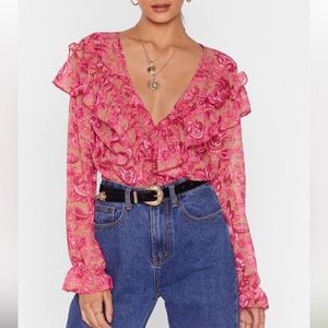 Nasty Gal Cause a stir floral ruffle blouse